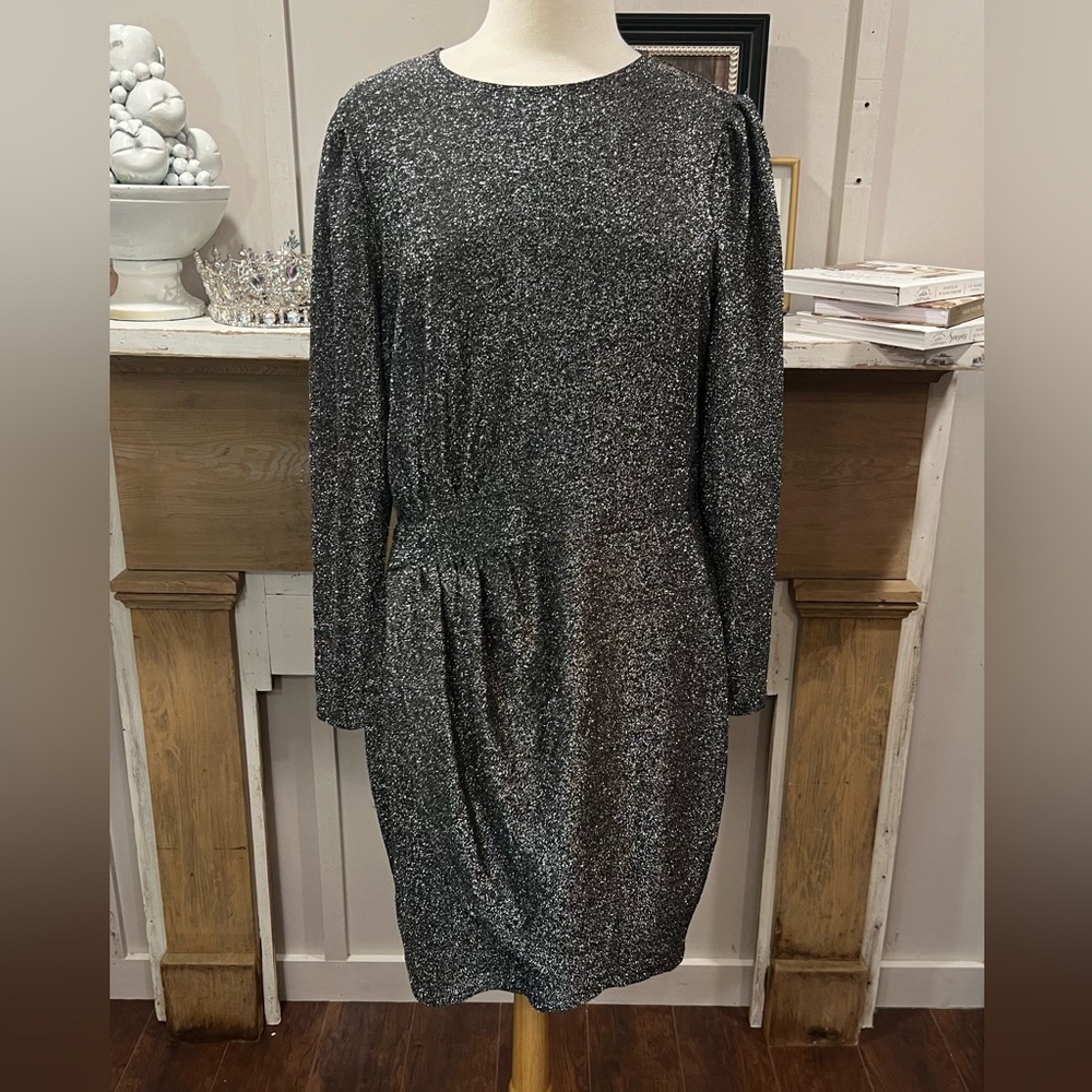 Michael Kors Black & Silver Long Sleeve Glitter Sparkle Dress